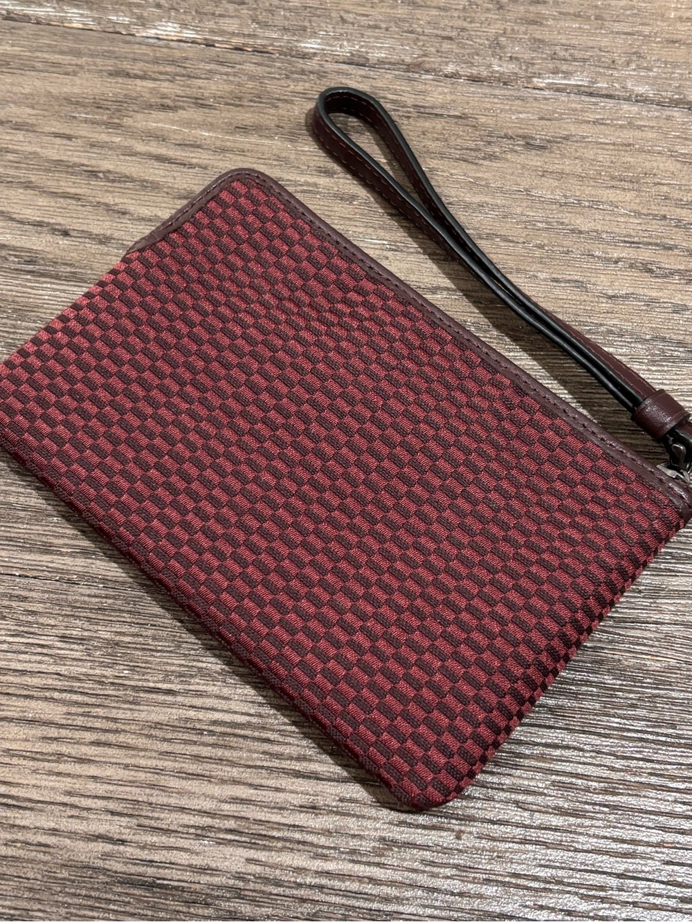 Coach Red Checkered Wristlet with Leather Strap - Picture 2 of 7